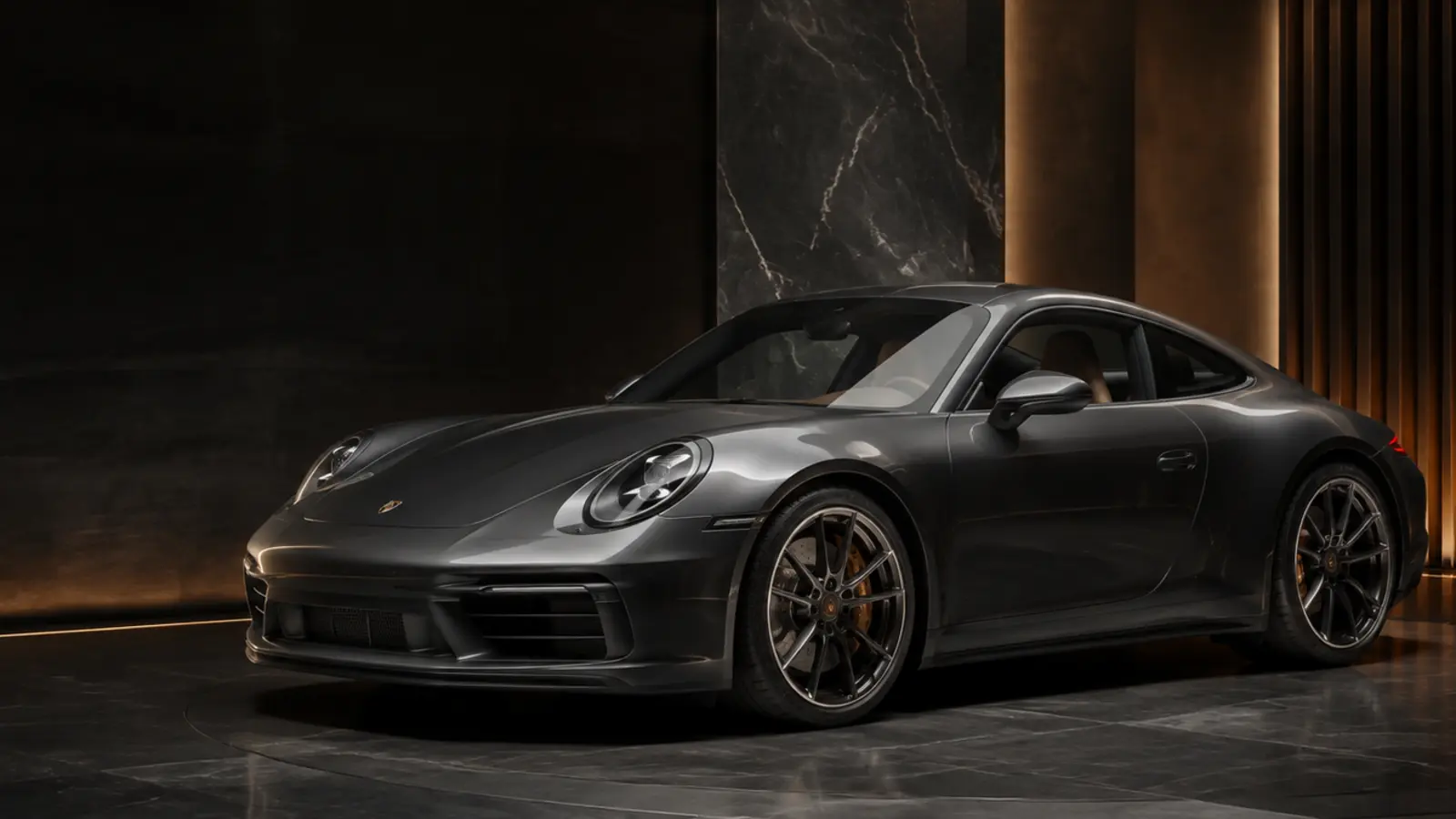 Porsche 911 in een exclusieve, architectonische showroom