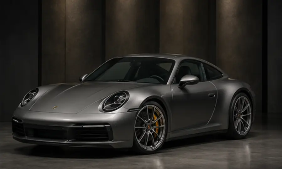 Moderne watergekoelde Porsche 911 in driekwartaanzicht
