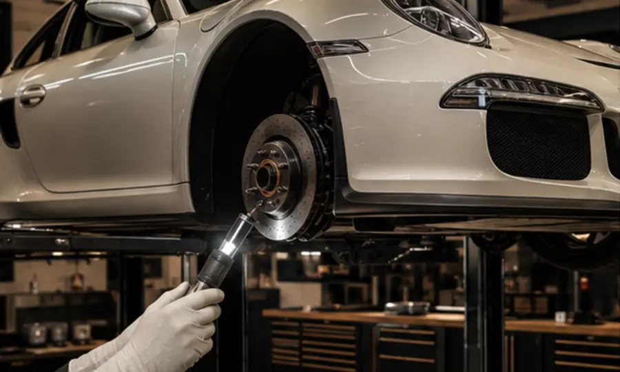 Porsche tijdens een nauwkeurige aankoopinspectie